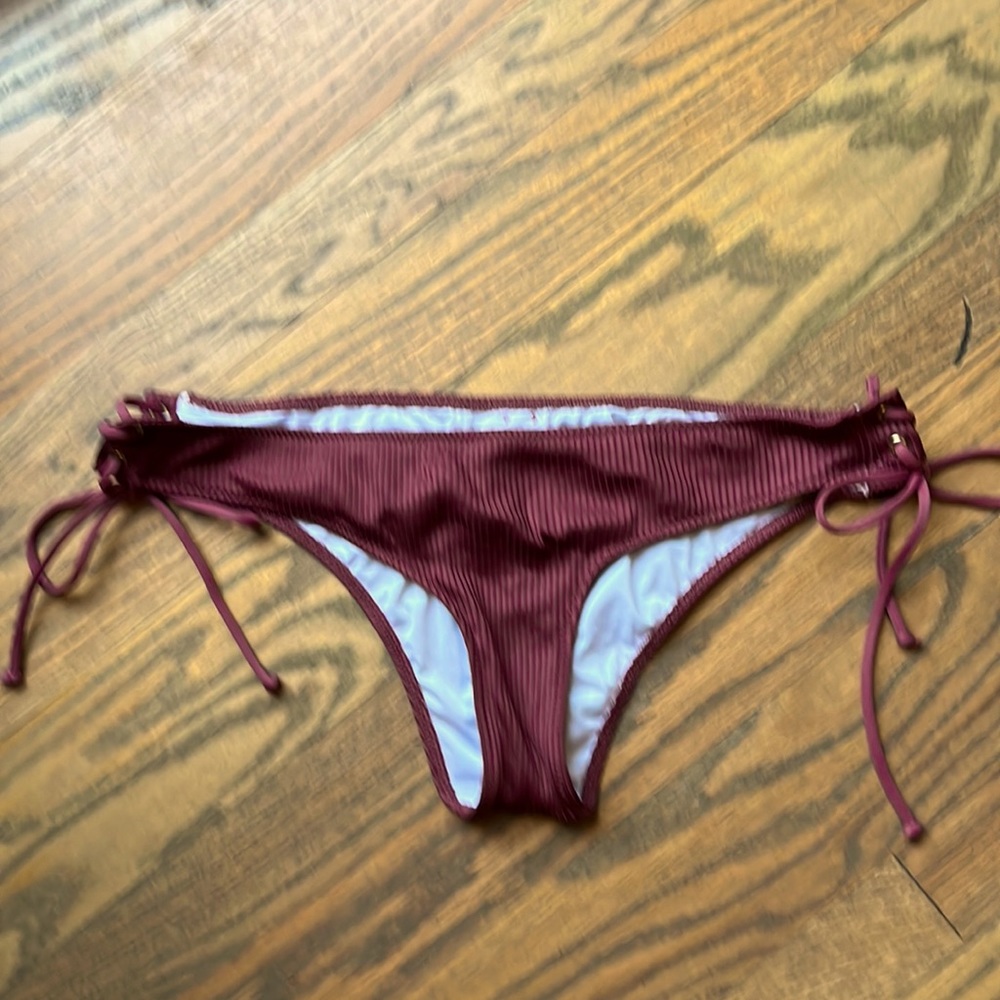 PINK swim shiny plum ribbed bikini bottom